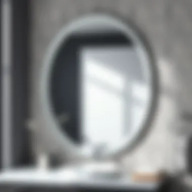 Modern Elegance: Grey Oval Mirror in Bathroom Elegant grey oval bathroom mirror reflecting modern design elements
