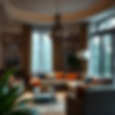 Elegant swag lamp in a cozy living room setting