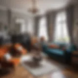 A beautifully arranged second-hand living room showcasing vintage and modern furniture