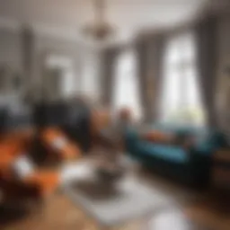 A beautifully arranged second-hand living room showcasing vintage and modern furniture