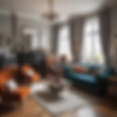 A beautifully arranged second-hand living room showcasing vintage and modern furniture