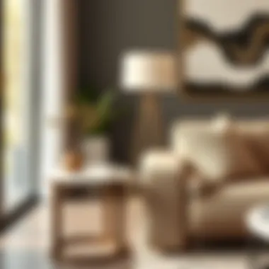 Stylish round side table beside a contemporary sofa