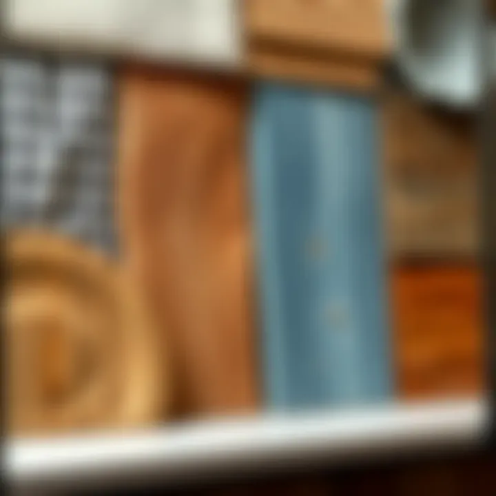 Variety of materials used for kitchen cabinet covers, highlighting textures and colors.