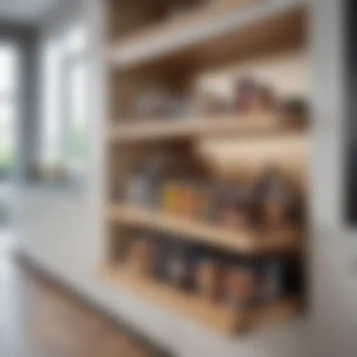 Modern kitchen showcasing elegant roll-out shelves with organized storage