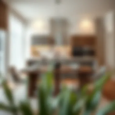 A modern kitchen featuring a sleek table set made in the USA