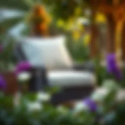 Elegant large outdoor wicker chair cushion in a serene garden setting