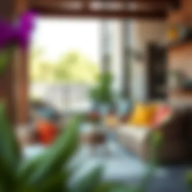 Stylish Wicker Chair Cushions In Lounge Area Vibrant outdoor lounge area featuring stylish wicker chair cushions