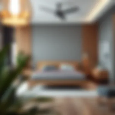 Stylish bedroom setting featuring a light wood king bed frame