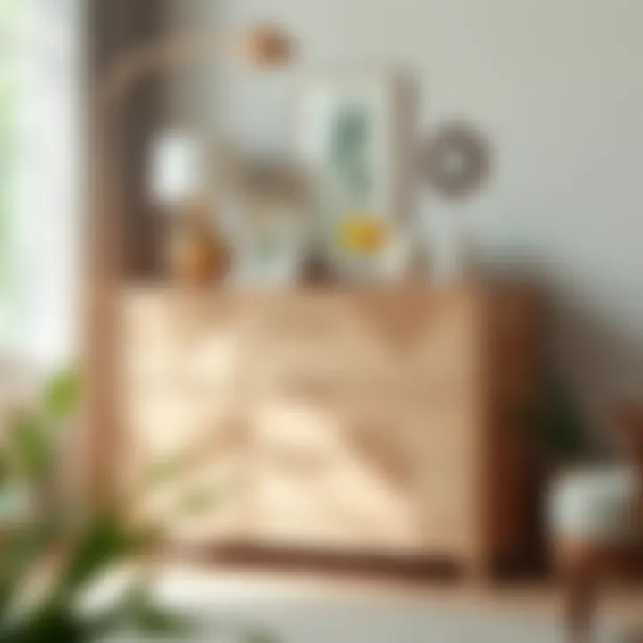 Contemporary light wood dresser with decorative elements