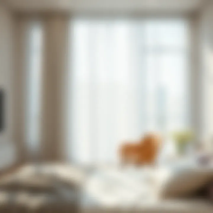 Light Filtering Through Sheer Curtains in a Contemporary Bedroom Light filtering through long sheer curtains in a contemporary bedroom