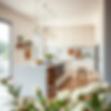 A beautifully designed kitchen featuring a long slim island with integrated storage