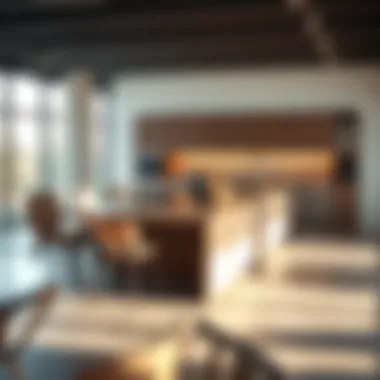 Long slim kitchen island paired with modern seating for social gatherings