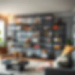 Stylish metal shelving unit showcasing a contemporary living space