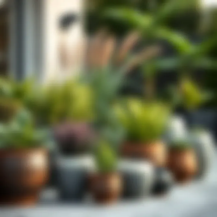 Stunning Garden Arrangement with Modern Outdoor Pots A beautifully arranged garden featuring modern outdoor pots