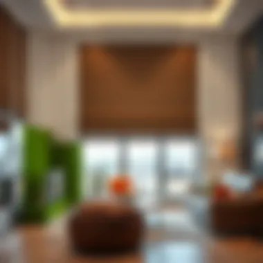 Elegant motorized window covering in a modern living room