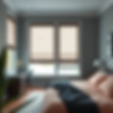 Stylish bedroom featuring automated shades