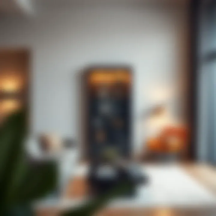 Contemporary Narrow Show Cabinet in Living Space Elegant narrow show cabinet in a modern living room