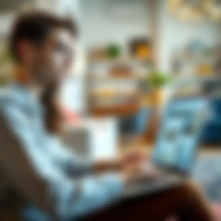 A consumer browsing an online furniture sale on a laptop