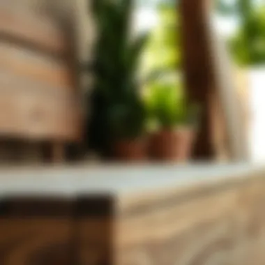 Close-up of wooden materials used in storage bench construction