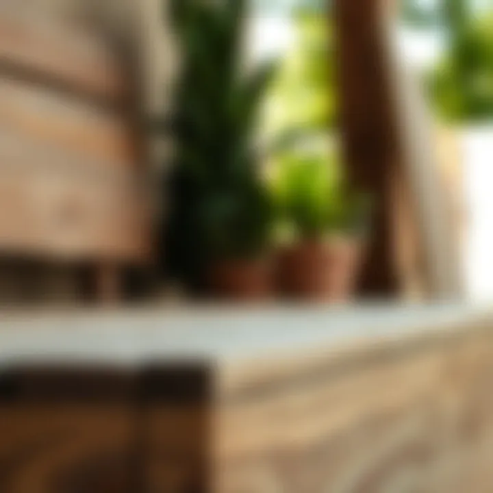 Close-up of wooden materials used in storage bench construction