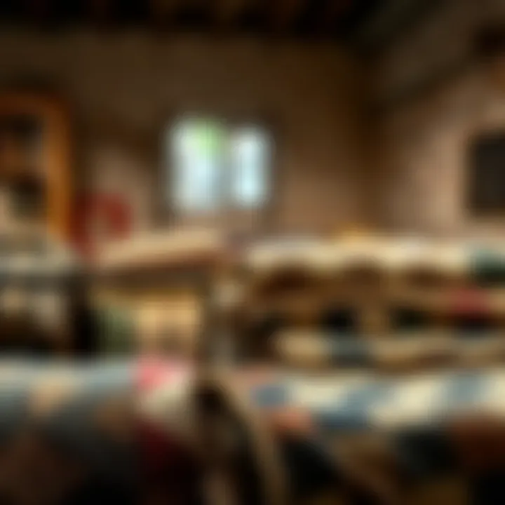 A historical collection of patchwork textiles displayed artistically