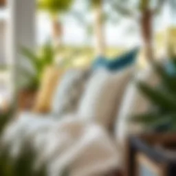 Elegant patio pillows arranged on a stylish outdoor sofa