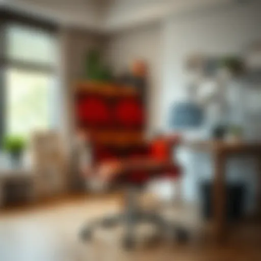 Vibrant Patterned Desk Chair in Modern Workspace A vibrant patterned desk chair enhancing a modern workspace