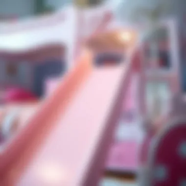A close-up view of the slide integrated into a princess-themed bunk bed