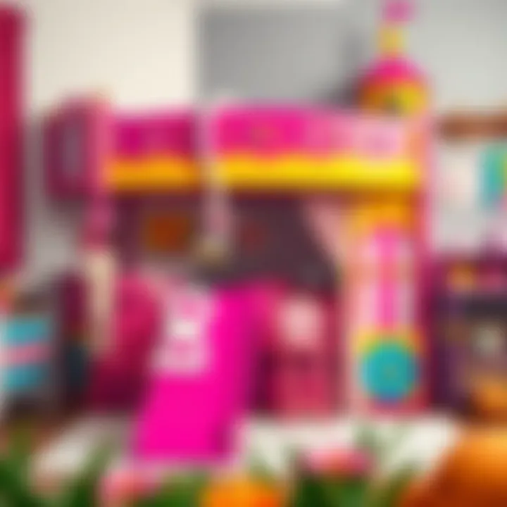 Colorful princess bunk bed with a playful slide, surrounded by whimsical decor