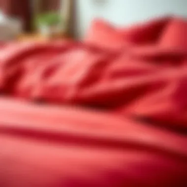 Close-up of fabric texture of red duvet cover
