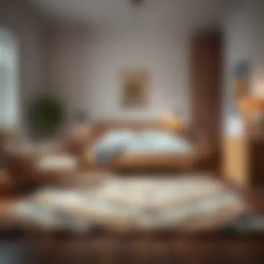 Wool Rug in a Stylish Bedroom Small wool area rug enhancing a stylish bedroom