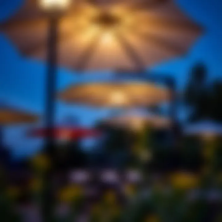 Variations of Solar Lighted Deck Umbrellas Diverse design variations of solar lighted deck umbrellas displayed