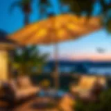 Elegant Solar Lighted Deck Umbrella Elegant solar lighted deck umbrella illuminating a stylish outdoor setting