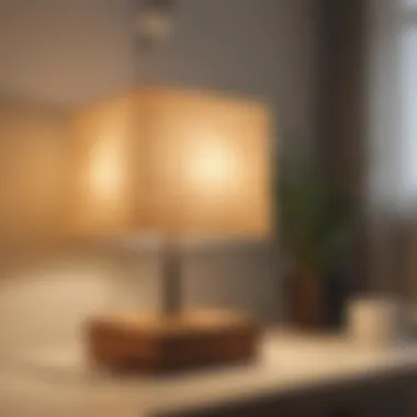 Natural Aesthetics: Wooden Square Lamp Shade Warm wooden square lamp shade paired with a minimalist base