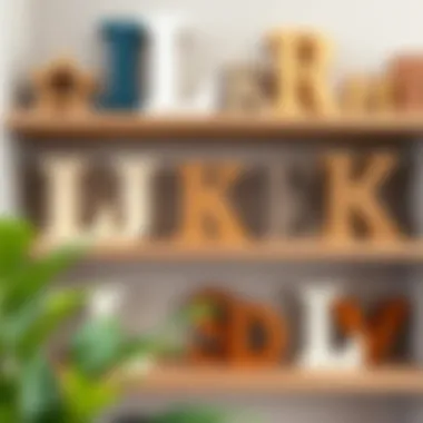 Diverse Customization of Wooden Initials Variety of wooden initials in different designs and finishes, showcasing customization options