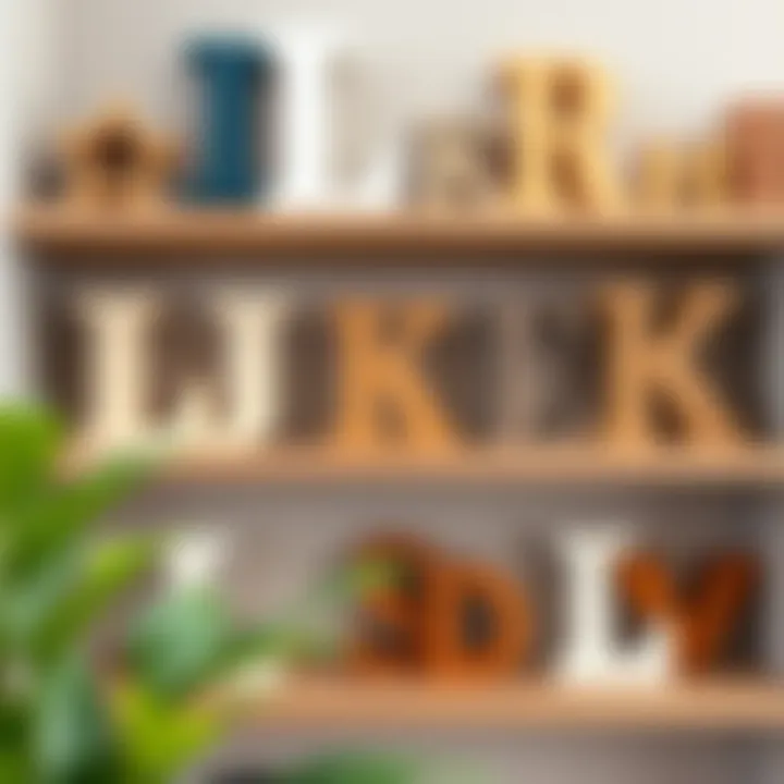 Diverse Customization of Wooden Initials Variety of wooden initials in different designs and finishes, showcasing customization options