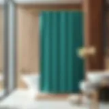 Elegant teal brown shower curtain in a modern bathroom setting