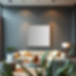 Sleek modern square mirror in a stylish living room setting