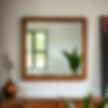 Elegant square mirror made of reclaimed wood, accentuating natural decor