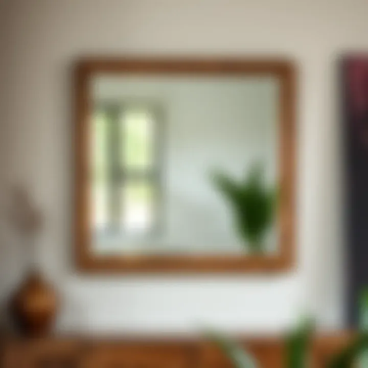 Elegant square mirror made of reclaimed wood, accentuating natural decor