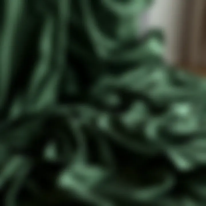 Luxurious dark green satin sheets draping elegantly over a bed