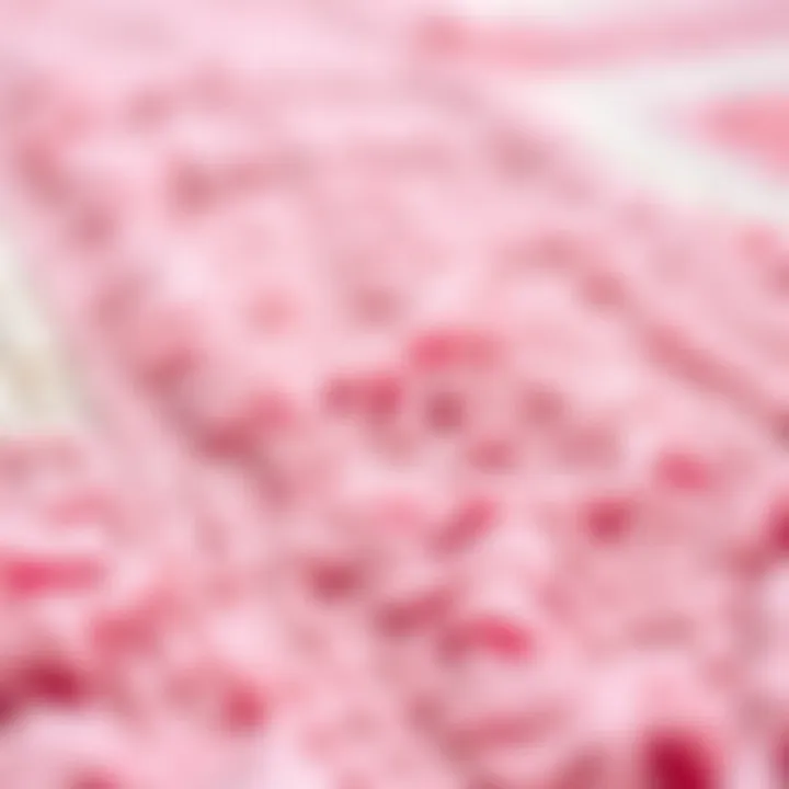 Close-up of texture and fabric of a pink bohemian area rug