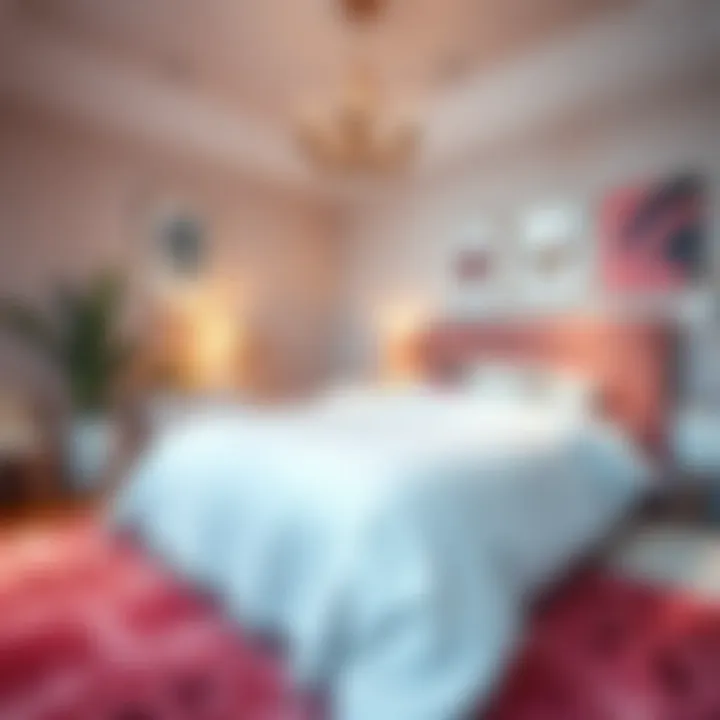 Stylish bedroom decor enhanced by a pink bohemian area rug