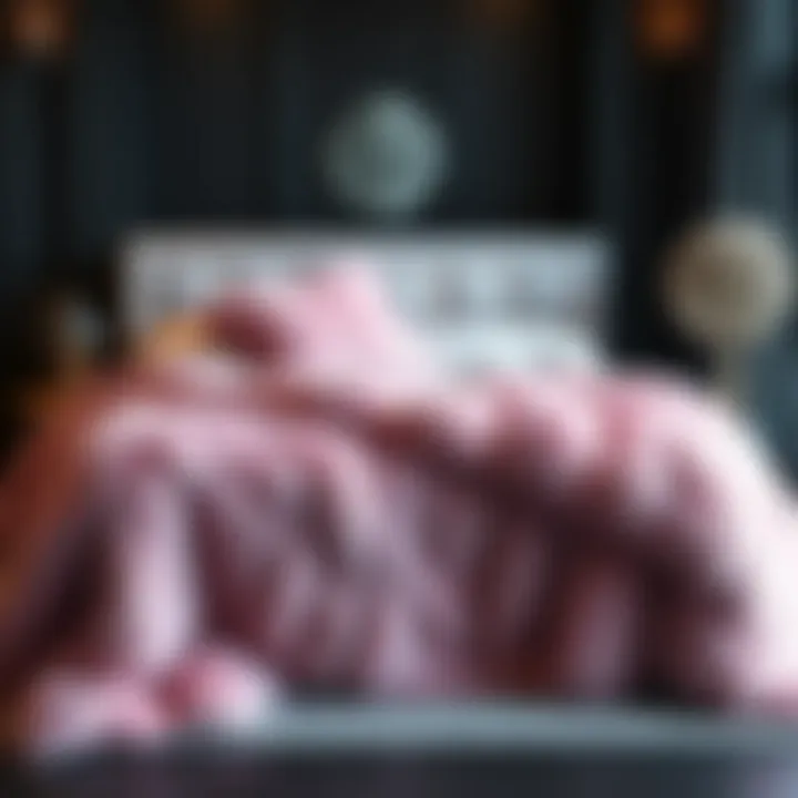 Luxurious pink fur bedding set draped elegantly over a modern bed frame