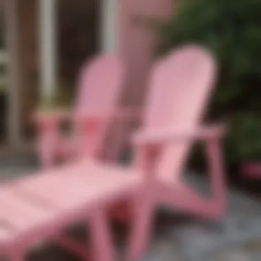 Close-up view of the unique design elements of a pink plastic Adirondack chair