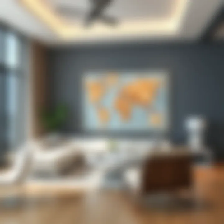 Stylish interior space featuring a 3D nautical wood map as a focal point