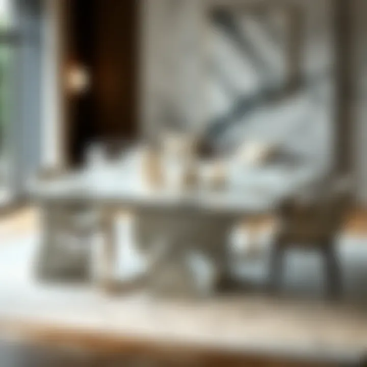 Luxurious block dining table featuring marble accents