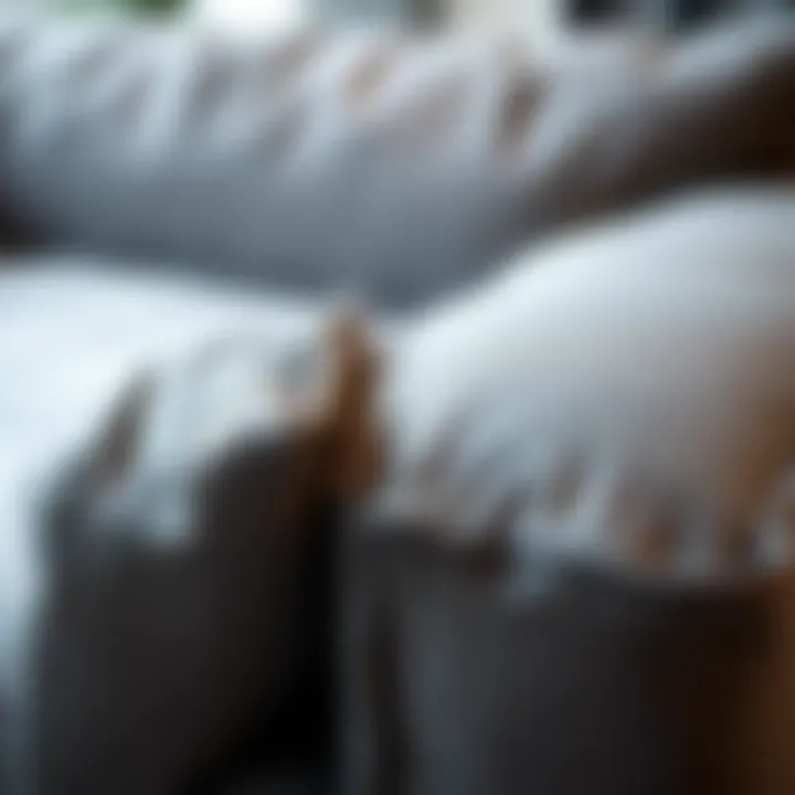 Close-Up of Luxurious Fabric on a Grey Couch A close-up of luxurious fabric on a grey couch