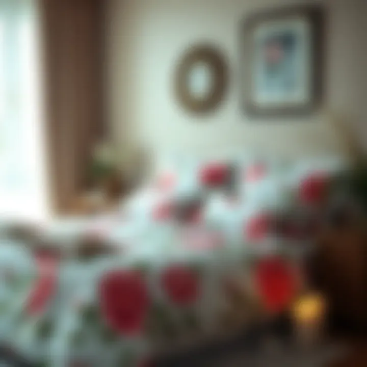 Complementary decor items enhancing rose printed sheets