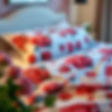 Elegant arrangement of rose printed sheets on a bed